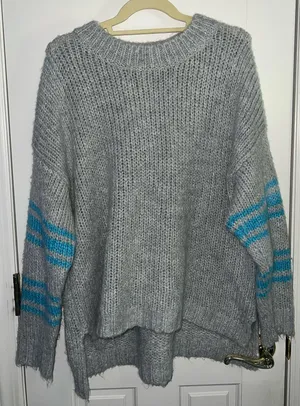 Aerie Oversized Knit Crewneck Sweater Grey thumbnail 1