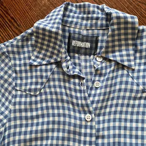 Reformation Blue Gingham Print Blouse thumbnail 2