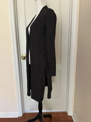 Tahari Woman’s Open Front Long Line Black Cardigan, Sz M thumbnail 4