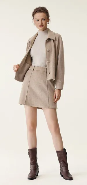OGL Move CashSoft High Waisted A Line Mini Skirt Heather Oatmeal L NWT thumbnail 1