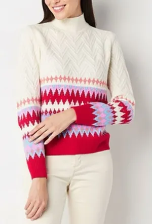 NWT ST. JOHN'S BAY Sweater Women’s XL Multicolor Fair‎ Isle Cable Knit Pullover thumbnail 1