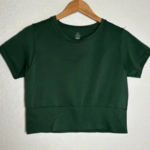 NEW offline aerie Forest Green Short Sleeve Crop Top Casual Athleisure Size XL thumbnail 1