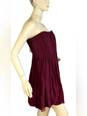 Alice & Olivia Burgundy Silk Chiffon Strapless "Mckell" Dress (10) thumbnail 5