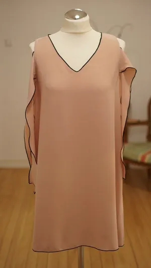 Zara Blush Pink Cold-Shoulder Midi Dress with Bow Sleeves EXCELLENT thumbnail 3