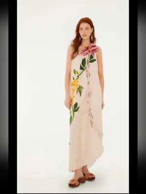 NWT Farm Rio pink garden terrace 3d one-shoulder maxi dress Size Small thumbnail 3