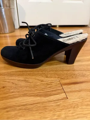 UGG Australia Shearling Lined Molly Black Suede Lace Up Heeled Mules Sz 10 EU 41 thumbnail 4