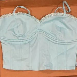 NWT tiger mist tigermist lace trim corset boning detail crop tank top cyan xs thumbnail 1