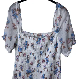 Abercrombie & Fitch Smocked Puff Sleeve Midi Dress Floral Coquette Cottagecore L thumbnail 3