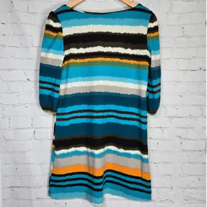 Papillon Striped Lace Up Tassel Dress Teal Orange Gray White Black Size‎ S thumbnail 2