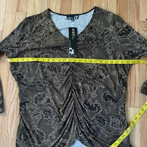 CSC Studio Top Womens 2X Brown Floral Long Sleeve Artsy Boho Romantic Vintage thumbnail 5