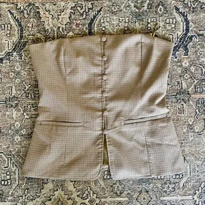 NWT Zara Checkered Plaid Covered Button Corset Strapless Top in Tan - S thumbnail 6