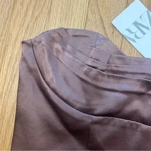 NWT Zara Satin Bandeau Mauve Rose Pleated Strapless Crop Top Size Medium thumbnail 6