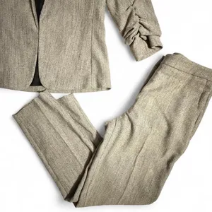 H&M Women's Beige Tweed Blazer & Pants Suit Set Size 2 Workwear thumbnail 3