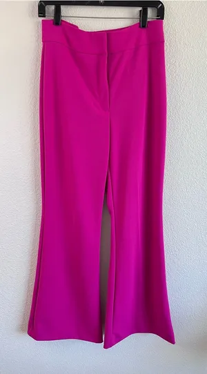 DKNY Women's‎ Wide Leg Fuchsia Pink Classic Crepe High Rise Trouser Pants thumbnail 1