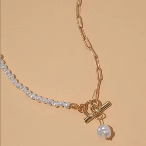 Natural Ocean Pearl Pendant Charm Natural Pearls gold chain necklace toggle clsp thumbnail 5