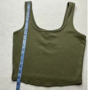 Tilly's Olive Green Ribbed Knit Crop Tank Top Womens Medium thumbnail 4