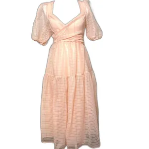 Free People Hailey Dress Size 4 Beautiful Baby Pink Wrap front Midi Dress thumbnail 6