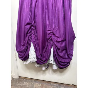 VTG 80s Handmade Purple Pleated Maxi Dress Lace Trim Puff Sleeve Victorian Gown thumbnail 4