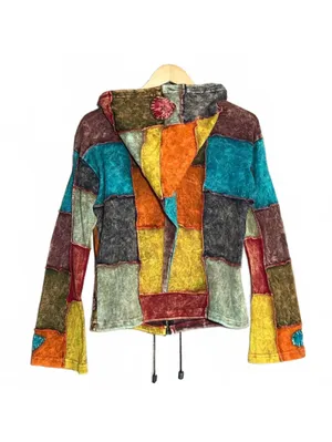 Patchwork Pixie Hoodie Jacket Boho Hippie Festival Zip Up Colorful Size S/M thumbnail 7