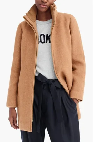 J. Crew Lodge Full-ZIp Coat in Camel Italian‎ Stadium-cloth Wool Size 00 thumbnail 1