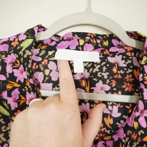 Adyson Parker Women's 3X Floral Button Down Blouse Tiered Peplum Rayon Top Black thumbnail 3