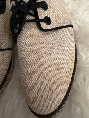 Tory Burch Fawn Oxford Linen Tan Espadrille Lace Up Loafers Shoes Women Size 9.5 thumbnail 3