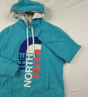 The North Face Womens Turquoise Blue Logo Pullover Hoodie Sweatshirt Size L thumbnail 1