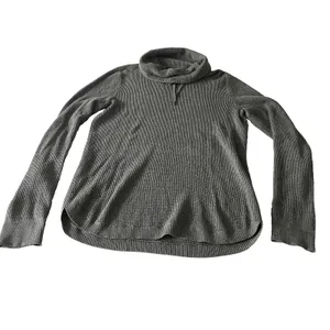 Lauren Ralph Lauren Gray Cotton Waffle-Knit Cowl Neck Logo Pullover Sweater Med thumbnail 2
