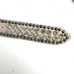 Artisan XL white leather belt studded rhinestone western rodeo festival McBling Cowgirl thumbnail 3