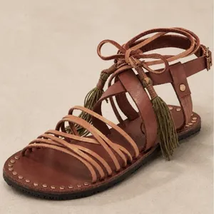 933|Free People Studded Boho Hippie Leather Gladiator Sandals Brown Women 37 6.5 thumbnail 1