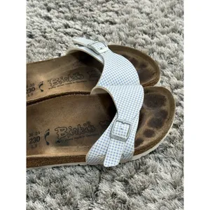 Birkis Birkenstock Sandals Womens 36 US 5 Madrid Blue Gingham Plaid Slide thumbnail 7