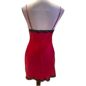 Victoria's Secret Satin Red Slip Dress With Black Lace Trim Side Slit S thumbnail 5