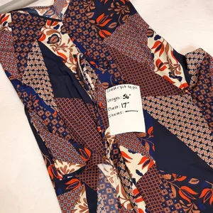 NWOT Lulus Bon Voyage Navy Blue Mixed Print Wide Leg Jumpsuit Slit Pants XS thumbnail 4