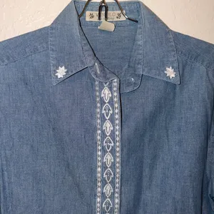 Vintage Embroidered Denim Shirt Long Sleeve Boho Western Country thumbnail 2