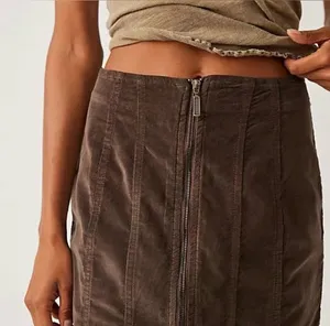 We The Free Free People Layla Corduroy Zip Front Mini Skirt Brown Size 12 thumbnail 1