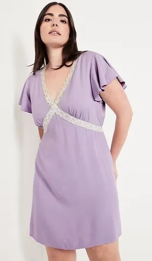 Old Navy NEW Women's‎ XXL Lavender Fit & Flare Crepe Lace-Trim Feminine Pastel Mini Dress thumbnail 1