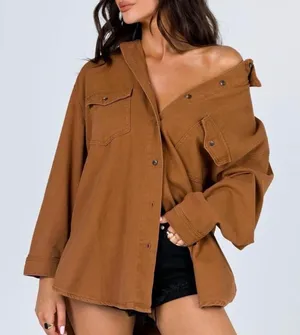 Princess Polly Oversized Button Down Shirt Brown thumbnail 1