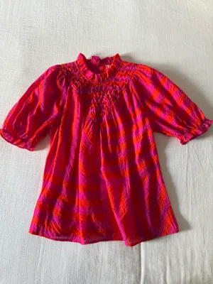 THML Pink/Orange Smocked Neck Ruffle Blouse thumbnail 7