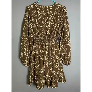 Hapsho Brown Floral Elastic Sleeve Dress Size Medium NWOT thumbnail 7