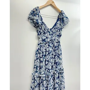 Aqua Maxi Dress Womens Size Small Gown Blue White Tiered Metallic Formal NEW‎ thumbnail 6
