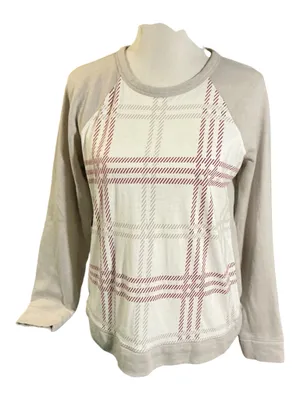 The Limited Plaid Raglan Fleece Top Neutral Grey Red Size M thumbnail 1