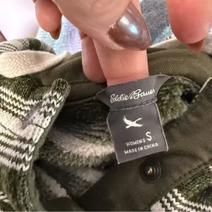 Eddie Bauer Olive Green White Stripe Popover Hoodie Sweatshirt Buttons Knit S thumbnail 5