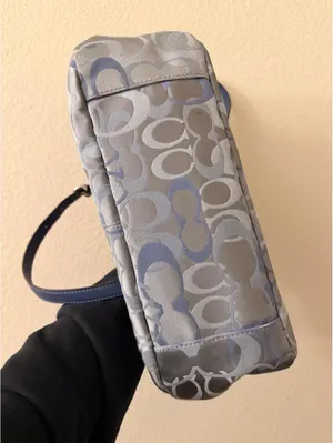 Vintage Ash Blue Coach Gallery Optic Signature Tote thumbnail 4