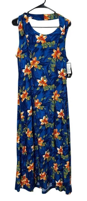 Vintage Jamie‎ Brooke 90s Blue Flower Print Maxi Dress Size 13 thumbnail 1