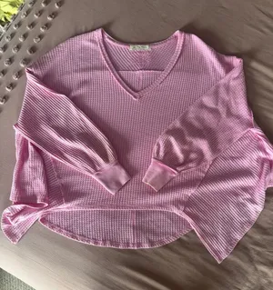 Free People Pink Waffle Knit Top thumbnail 1