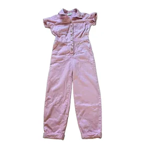 Show Me Your MuMu Cannon Pink Denim Jumpsuit S/M Button Front Pockets 23in boho thumbnail 3