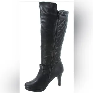 TOP MODA Women’s Quilted Buckle Low Heel Zipper Knee High Boots. Size 8 thumbnail 5