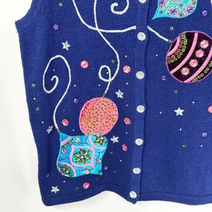 Kim Rogers Small Christmas Vest Holiday Ornament‎ Royal Blue Sweater Ugly 1707 thumbnail 5