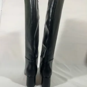 Xoxo Kendal Leather Tall Boot With Gold Heel Accent Zip Women Sz 10m Black New thumbnail 4