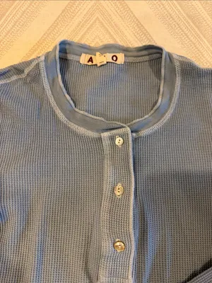 AMO Women’s Small Light Blue Waffle Knit Long Sleeve Henley Shirt thumbnail 2